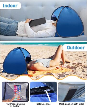 Міні-намет для голови, розкладний намет, міні-пляжний намет, автоматичний пляжний намет, портативний сонцезахисний намет, намет з підголівником, ідеально підходить для кемпінгу на пляжі та активного відпочинку на свіжому повітрі