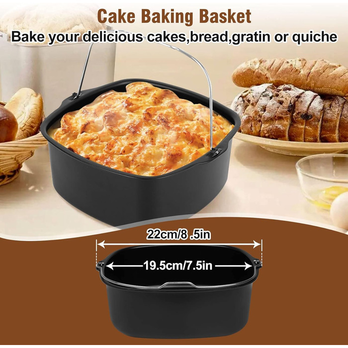 Аксесуари для фритюрниці Dercov 15 шт. для COSORI 5.5 л, квадратний набір аксесуарів для фритюрниці XXL Сумісний із фритюрницею Philips XXL 7.2 л / Tefal 6.5 л / Cecotec 6 л