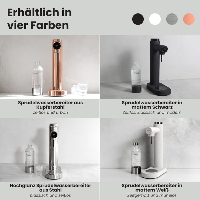 Машина для блискучої води в матовому білому кольорі - включає пляшку для води об'ємом 900 мл - виготовлена з нержавіючої сталі - сумісна з циліндрами Sodastream, що закручуються 60 л / 425 г, матовий білий