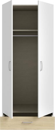 Шафа 80, Класична шафа з двома дверима на петлях та полицею, інженерна деревина, білий/декор дуба Пуччіні, ширина 79,7 см, висота 190,5 см, глибина 54,4 см, білий/коричневий