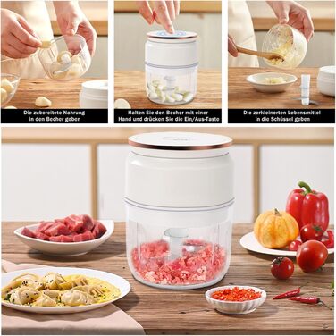 Подрібнювач цибулі, електричний подрібнювач, електричний подрібнювач цибулі, подрібнювач овочів, блендер, мульти та універсальний подрібнювач 300 мл робочий контейнер із зарядним кабелем (білий)