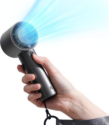 Портативний портативний вентилятор JISULIFE, регульована швидкість (1-100), міні-вентилятор Turbo, акумуляторна батарея 5000 мАг, металевий корпус, цифровий дисплей, для жінок, чоловіків, подорожей/кемпінгів/на природі сірий