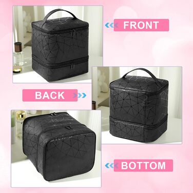 Портативна сумка для зберігання лаку для нігтів HA BIN, двошарова сумка-органайзер для лаку для нігтів на 30 пляшечок 1 лампа, водонепроникна з відділеннями, косметичка для подорожей, чорна