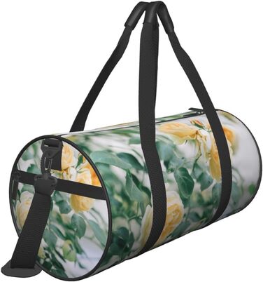 Спортивна сумка для подорожей з принтом жовтих троянд, дорожня сумка, чорна, універсальний розмір
