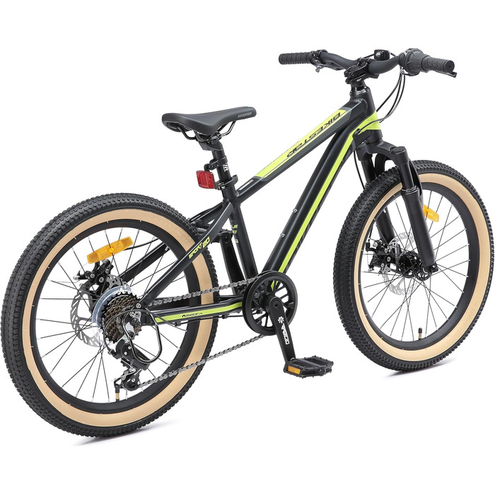 Дитячий алюмінієвий гірський велосипед BIKESTAR, 7 швидкостей Shimano, дискові гальма, вік 6 20-дюймовий дитячий гірський велосипед БЕЗ РИЗИКУ, чорний