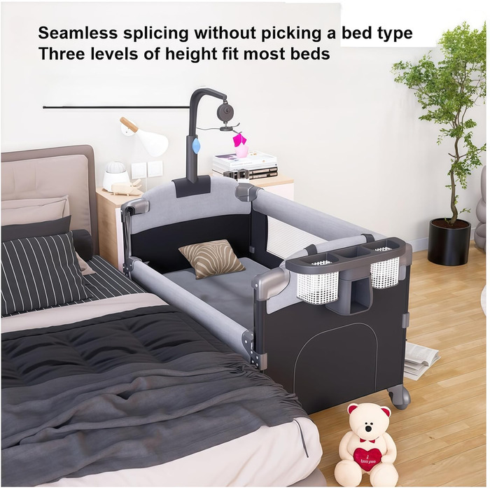 Дитяче ліжечко Pack and Play, складне та портативне приліжкове ліжечко, великий ігровий майданчик з матрацом та пеленальний столик (6602 сірого кольору без сітки) 6602 сірого кольору без розкішної москітної сітки