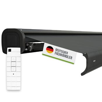 Електрична касетна маркізка empasa Класична зі складними кронштейнами, сонцезахисна, повністю зібрана, різних розмірів та кольорів, 3 x 2,5 м, антрацит