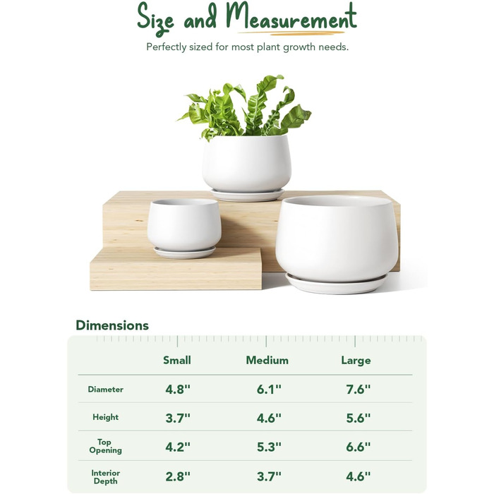 Керамічні квіткові горщики LE TAUCI з блюдцями, набір маленьких квіткових горщиків діаметром 101316 см, набір з 3 горщиків для кімнатних рослин, горщики з дренажним отвором, білі