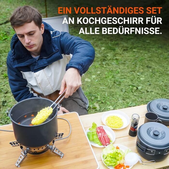 Набір посуду для кемпінгу Bulin, алюмінієві кемпінгові горщики, легкий набір для приготування їжі з складними столовими приборами та чайником, кемпінговий посуд для 1-2-4-6 осіб, ідеально підходить для кемпінгу, активного відпочинку на свіжому повітрі, пі