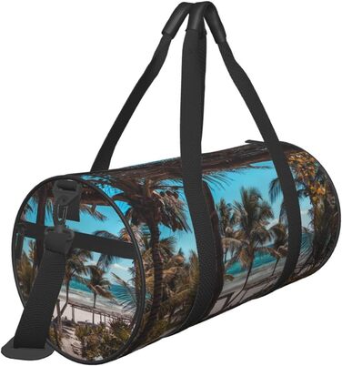 Спортивна сумка, дорожня сумка, пляжна сумка, з пальмами, принт, сумка на нічліг, чорна, універсальний розмір