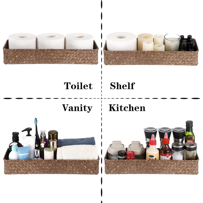 Плетений кошик для зберігання водяного гіацинта, кошик для зберігання з натуральної морської трави, плетений кошик для ванної кімнати, бачок для туалетної води 42 * 14 * 7 см, кавово-коричневий 42*14*7 см