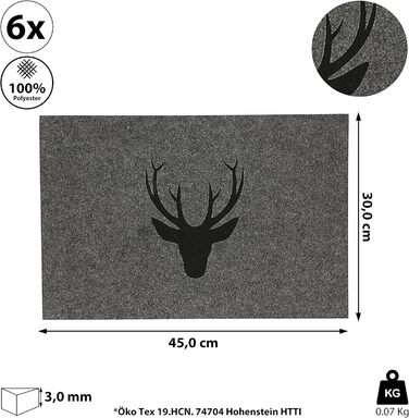 Набір з 6-ти голів оленів 45x30 см сірий чорний 100 поліефірний фетр прикраса для столу килимок фетровий кошик настільний бігун (1 x набір з 6-ти голів оленів темно-сірого кольору)