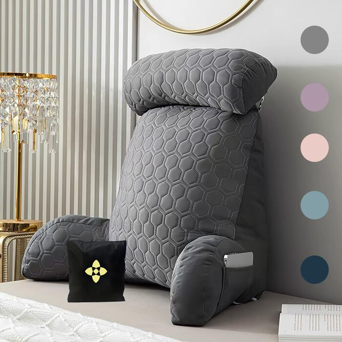 Надзвичайно велика подушка для читання з підлокітниками/підтримкою шиї. Ергономічна подушка для спинки ліжок з чохлами, які можна прати. Функціональна спинка ліжка для гри, читання, відпочинку та перегляду телевізора. Темно-сіра. 75 x 40 x 58 см (з підгол