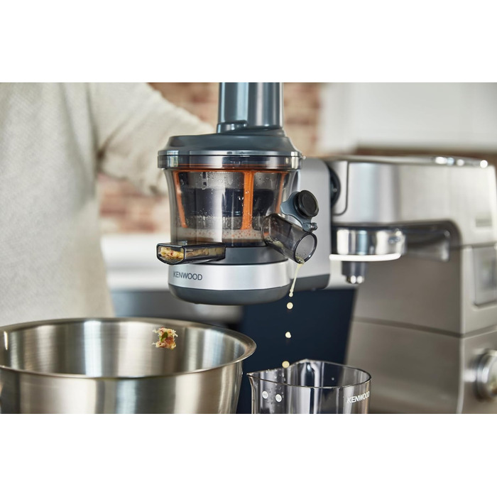 Повільна соковижималка Kenwood KAX720PL аксесуари для кухонних комбайнів Kenwood, електрична соковижималка з контейнером для соку 400 мл і функцією захисту від крапель, сріблясто-сірий