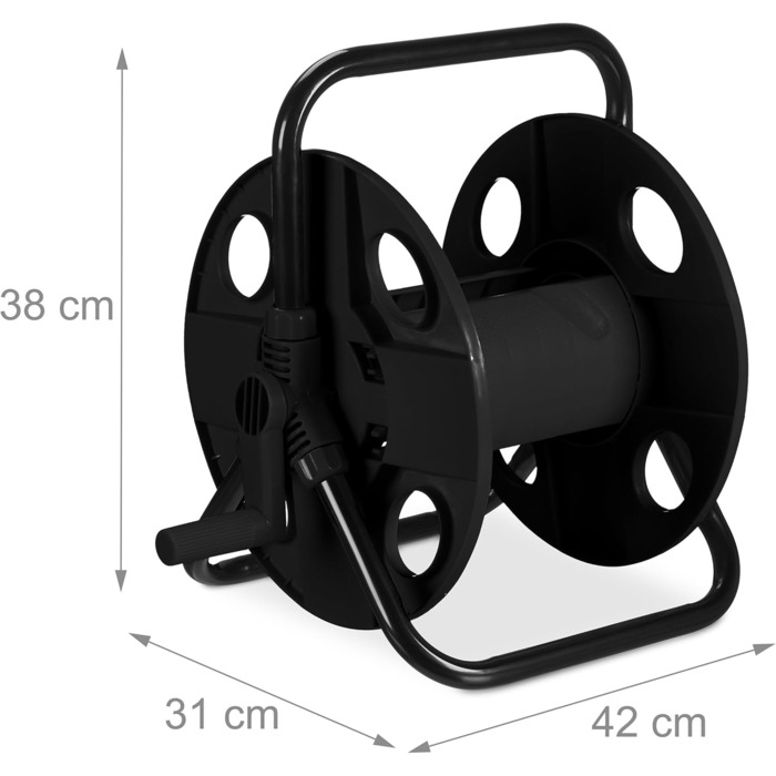 Котушка для шланга Relaxdays, для 30 м шланга 1/2, сталь, пластик, тримач шланга, ВхШхГ 38 x 42 x 31 см, чорний