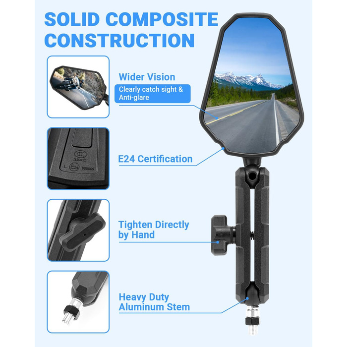 Універсальне складне дзеркало заднього виду для позашляхового мотоцикла SUPAREE, схвалене для електроніки, поворотне на 360 з правою та лівою різьбою, сумісне зі скутерами, квадроциклами