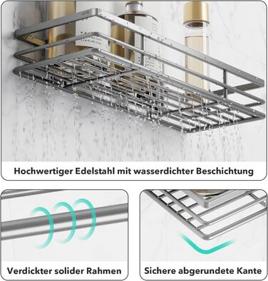 Шафран Душова полиця без свердління 2 шт. Душова полиця Душова корзина Організатор для ванної кімнати Організатор для ванної кімнати Полиця для шампуню Тримач для душу Кухня для ванної кімнати Організатор для ванної кімнати з 2 клейкими поверхнями, нержав