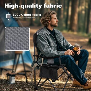 Крісло для кемпінгу LET&39S CAMP, складне крісло, складане рибальське крісло з тримачами для напоїв та сумкою для перенесення, складне крісло XL до 160 кг, чорно-сіре