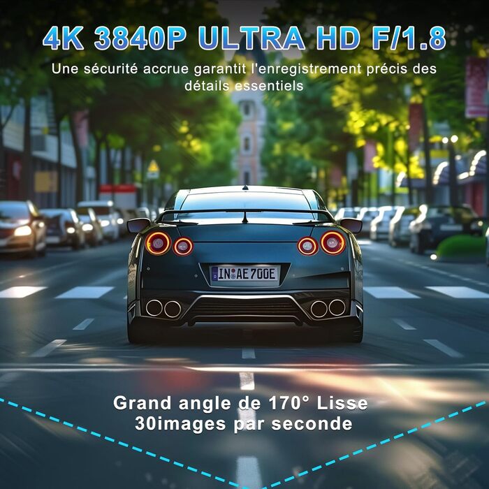 Відеореєстратор автомобільний передній задній, WiFi відеореєстратор безкоштовна карта 64GB, 170 широкий кут, G-сенсор відеореєстра