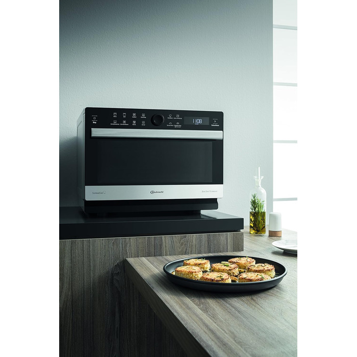 Багатофункціональна мікрохвильова піч Bauknecht Supreme Chef MW 3391 SX 5in1 /1000 Вт/33 л Варильна камера/гаряче повітря 1700 Вт/XXL Гриль 1200 Вт/DualCrisp & CrispFry /AutoClean/Приготування на парі/Функція плавлення та швидкого розморожування Одинарна