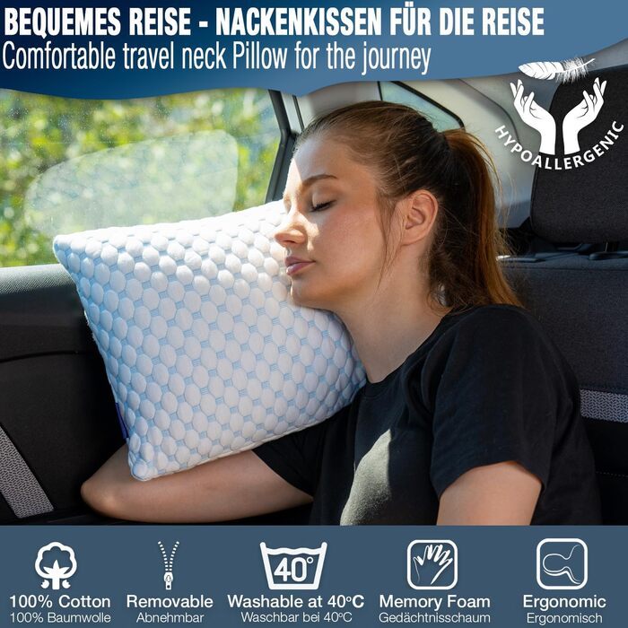 Дорожня подушка Alkamto з охолоджувальної піни з ефектом пам&39яті регульований гель для індивідуальної підтримки двосторонній крижаний шовк та м&39який віскоза легка, стискається, сертифікована OEKO-TEX, ідеальна для подорожей та кемпінгу