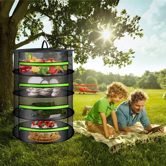 Сітка для сушіння трав Coopache чорна, 4-шарова сушарка для трав підвісна з S-подібними гачками, стійка для сушіння рослин на блис