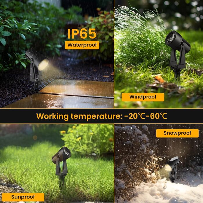 Світлодіодні вуличні садові ліхтарі Svater, 28 м/92 фути, 8 шт., 1600 люмен, 8 x 2 Вт, 27 В COB, водонепроникні IP65, теплий білий колір із заземлювальним шипом для саду та подвір&39я, 8-в-1