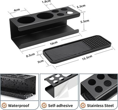 Тримач для зубної щітки OETAMS Тримач для електричної зубної щітки, тримач для зубної щітки з нержавіючої сталі Настінний самоклеючий тримач для зубної щітки Чорний тримач головки щітки без свердління