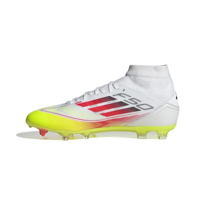 Футбольні бутси adidas F50 League Mid FG/MG, жіночі, колір 39 1/3, колір Cloud White, яскраво-червоний, сонячно-жовтий