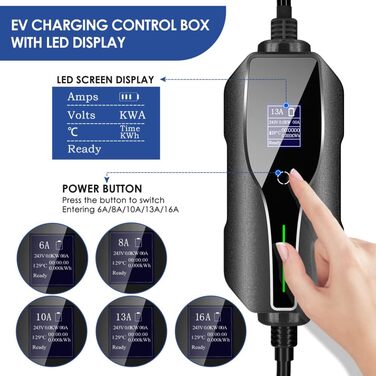 Зарядний кабель для електромобілів тип 2 7,5 м Zimking 6/8/10/13/16 А Регульовані зарядні пристрої для електромобілів з цифровим д