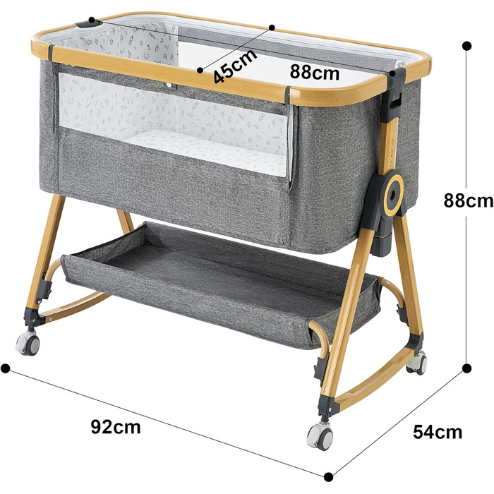 Портативне дитяче ліжко YAZOCO 3-в-1 з дихаючою сіткою та простирадлом, регульованою колискою з кошиком для зберігання (висока версія, сірий колір)