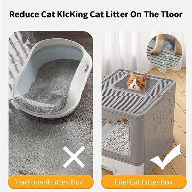 Котячий лоток, котячий туалет, з кришкою, висувний лоток, просторий для котів вагою до 15 кг, менше слідів, герметична підлога (сірий)