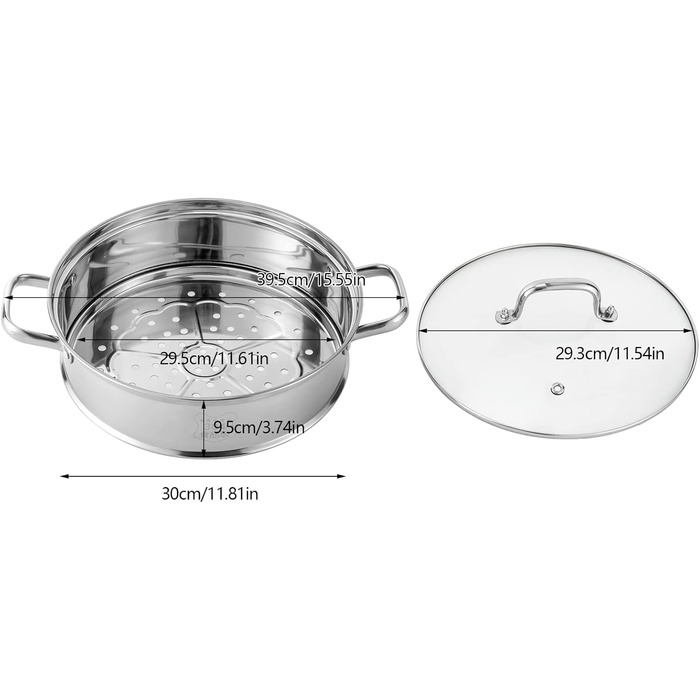 Пароварка 30 см, 5-ти ярусна пароварка з нержавіючої сталі зі скляною кришкою Індукційна каструля Пароварка підходить для всіх тип