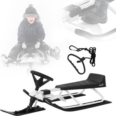 Німеччина Санки з кермом, дитячі санки від 5 років, скібоб для дітей та дорослих до 90 кг, санки з кермом, ножні гальма, тяговий т