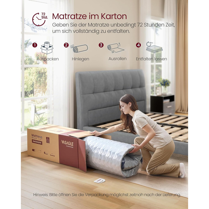 Матрац VASAGLE, 140 x 200 x 20 см, пружинний матрац з гелевої піни з ефектом пам&39яті, середньої жорсткості, H3, 7-зонна підтримка, ізоляція руху, дихаючий чохол, синій RMZ214QZ02 140 x 200 см 20 см