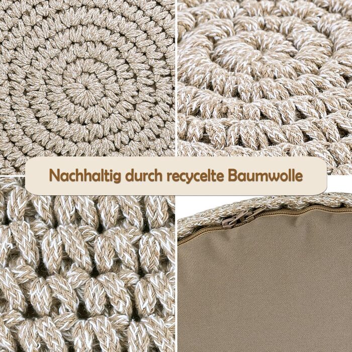 Пуф-подушка Ø55 H37 з мохеровим сидінням, пуф/табурет, можна прати та наповнювати, бежевий/білий