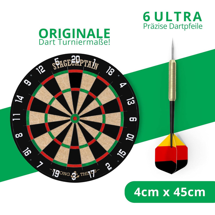 Комплект мішені для дротиків Stagecaptain DBS-1715C Bullseye Champion - професійна мішень для дротиків із сизалевої сталі - регульована по висоті чорна підставка для дротиків із сумкою - 6 дротиків та 4 комплекти дергаків