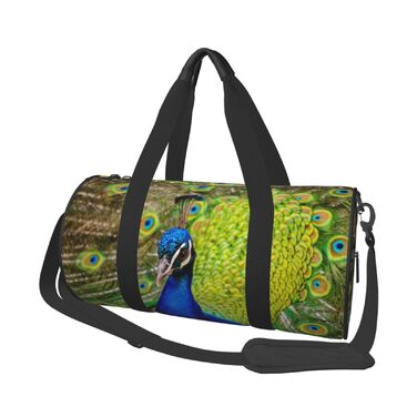 Спортивна сумка, дорожня сумка, стильний принт павича, сумка для подорожей та на ніч, чорна, універсальний розмір