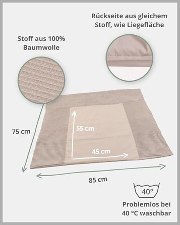 Чохол на пеленальний килимок 75x85 см пісочний (Made in EU) - знімний чохол на пеленальний килимок 85x75, дитячий чохол на пеленал