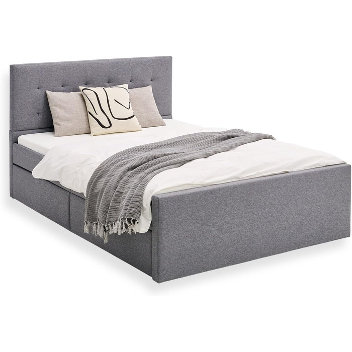 Ліжко Homestyle4u 120x200 з ящиком для зберігання, рейкова основа, м&39яке ліжко, сіра тканина, двоспальне ліжко, каркас ліжка, 2 шухляди Артикул 1979 120 x 200 см