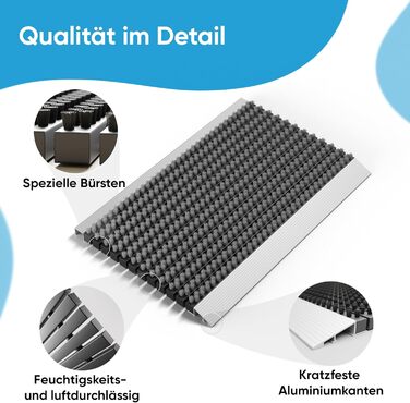 Вуличний алюмінієвий килимок для дверей зі щітками, сірий, килимок для збору бруду 50 x 80 см, вуличний килимок для дверей, алюмінієвий килимок для дверей, килимок для вулиці, скребок для взуття для входу в будинок, килимок для вулиці з щіткою, килимок дл