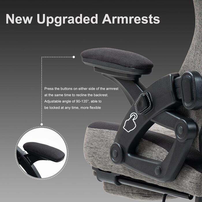 Ігрове крісло, ергономічне гоночне ігрове крісло з регульованим підголівником, робоче крісло з тканинною оббивкою, пружинною подушкою сидіння, з&39єднувальними підлокітниками та підставкою для ніг, функцією гойдання, новим підлокітником 135 - чорне