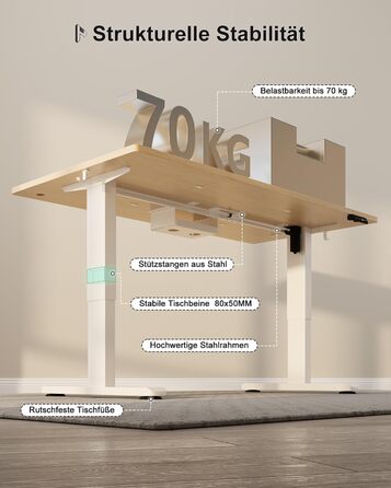 Стіл Homall з регульованою висотою 140x70 см з портом зарядки USB-A, електричний стіл з лотком для кабелів, стіл для роботи стоячи з 3 функціями пам&39яті, комп&39ютерний стіл бежевий 140x70 см білий бежевий