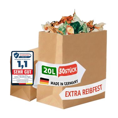 Преміальні пакети для органічних відходів об&39ємом 20 л - 50 упаковок надзвичайно стійких до розривів та вологи паперових пакетів для кухні, контейнерів для органічних відходів та контейнерів для органічних відходів Паперові пакети без пластику, екологіч