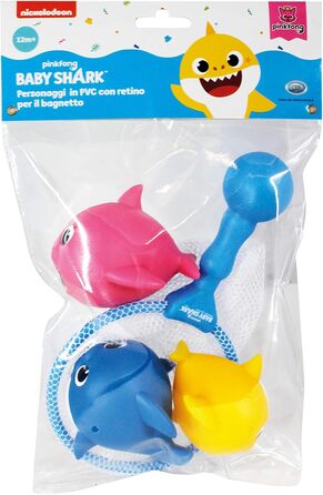 Набір для ванни Baby Shark, 3 шт. (акула, сітка для купання), блакитний, рожевий, жовтий, білий