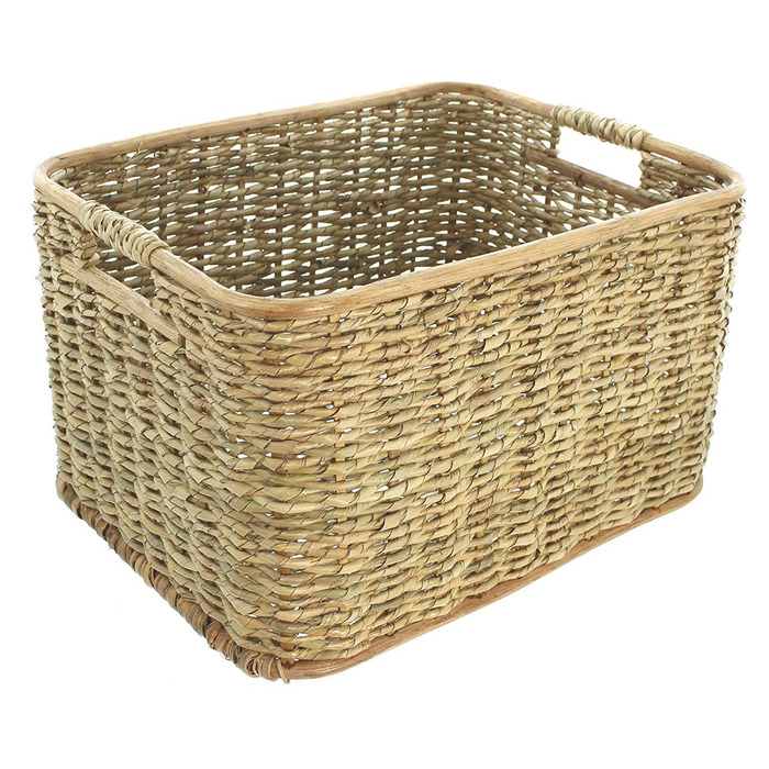 Кошик для зберігання з ротанга та очеретяної соломи, великий, 46x36x28 см, кошик для шафи, кошик для полиці, кошик для білизни
