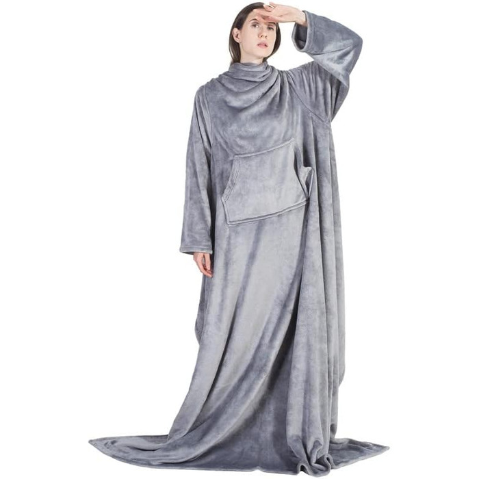 Ковдра BEDSURE з рукавами, м&39яка ковдра - різдвяні подарунки для жінок та чоловіків, тепла ковдра з рукавами та ковдра для дивана для дорослих, пухнаста ковдра на все тіло, портативна ковдра, 150x200 см сірого кольору