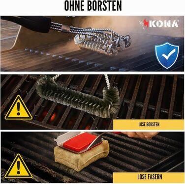 Щітка для гриля Kona Safe/Clean, безщетинкова, зі 100 нержавіючої сталі, безпечна для порцеляни, кераміки, сталі та чавуну, чорна
