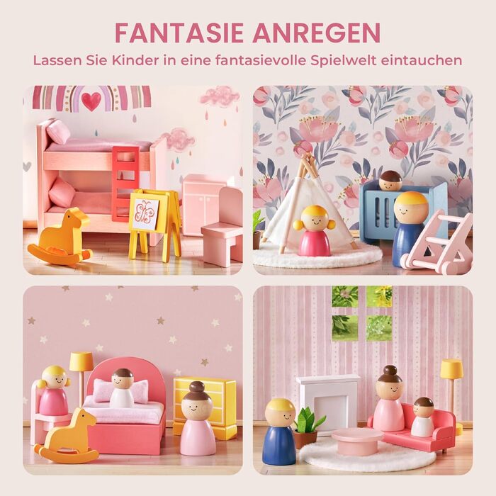 Дерев&39яний ляльковий будиночок Tiny Land для дівчаток дерев&39яний ляльковий будиночок з 6 кімнатами, будинок мрії своїми руками з 30 меблевими аксесуарами, подарунок для дівчаток віком від 3 років