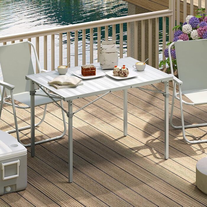 Алюмінієвий стіл WOLTU, кемпінговий стіл, фуршетний стіл, 104x69x70 см (ДхШхВ), складний та портативний дорожній стіл, висока вантажопідйомність та стійкість, сріблястий